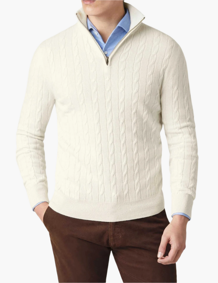 Drune | Zopfmuster Strickpullover mit Reißverschluss - Eleganter Business & Freizeit Pullover