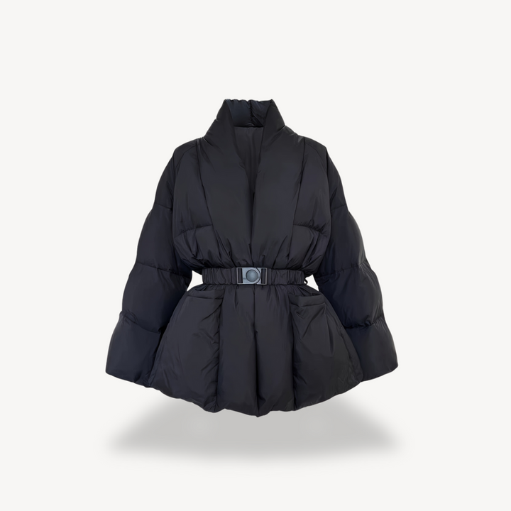 Drune | Damen Schwarze Pufferjacke mit Gürtel – Polyester
