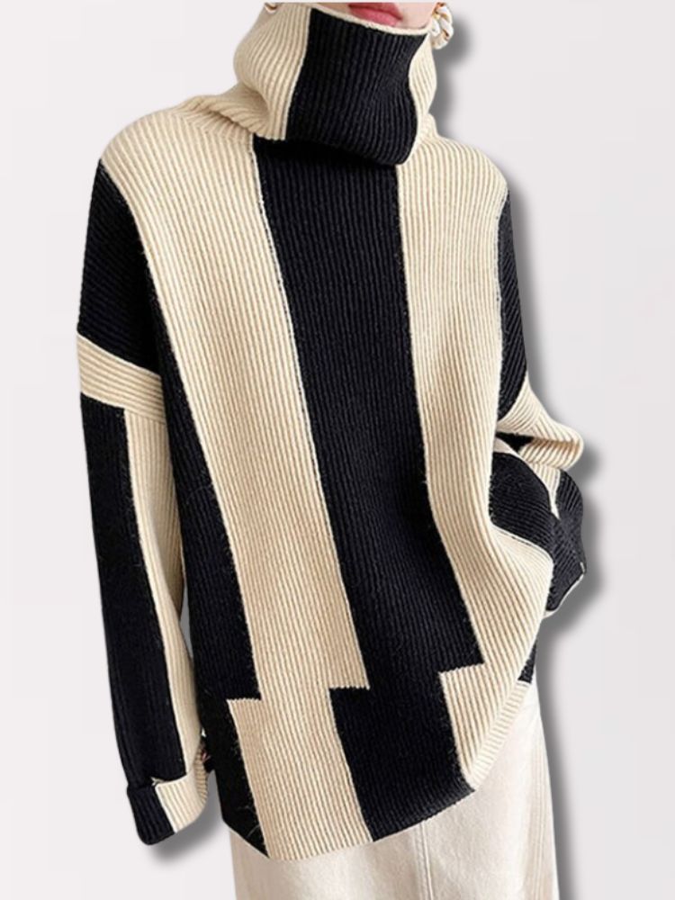 Drune | Großer Pullover mit Hohem Kragen und Zweifarbigem Design