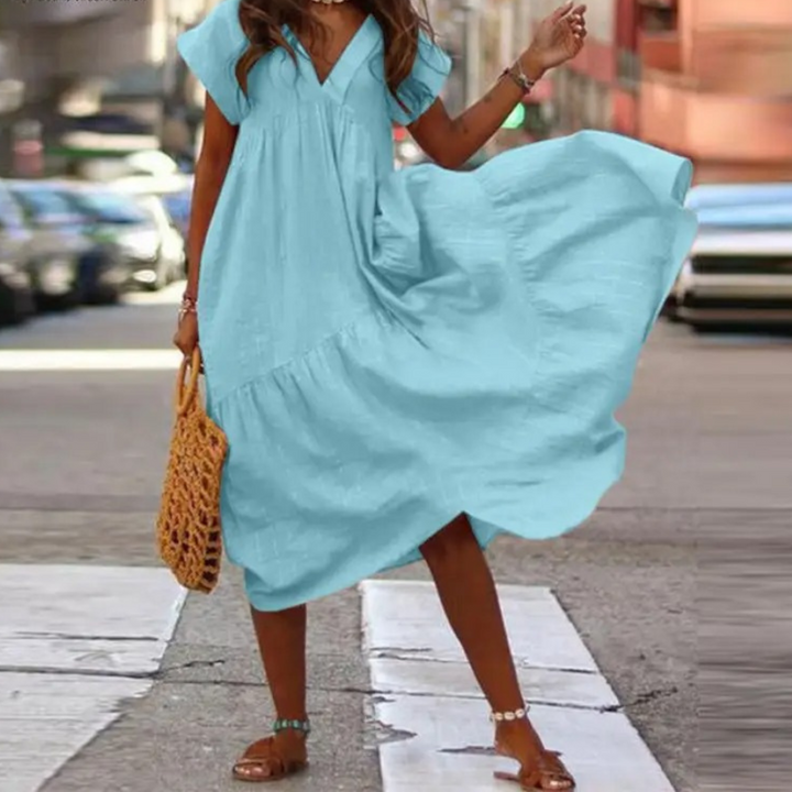 Drune – Blusenkleid im Maxi-Stil mit V-Ausschnitt und Rüschen