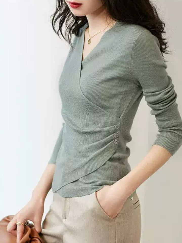 Drune | Casual V-Ausschnitt Unifarben Stricktop Grün