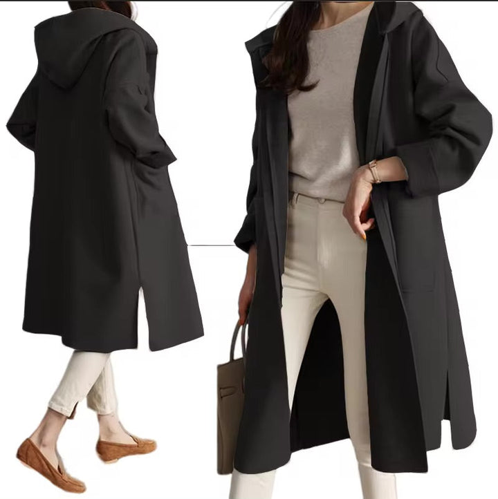 Drune | Long coat with hood and open design
