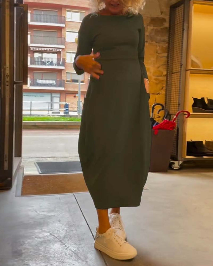 Drune | Kleid mit Rundhalsausschnitt und Langen Ärmeln und Tasche