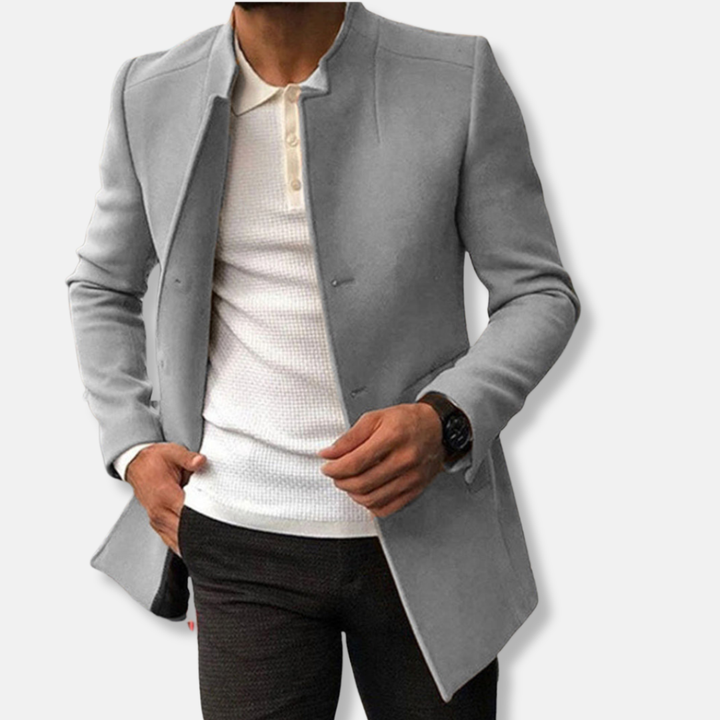Drune | Slim Fit Wollmischung Kragenlos Einreiher Hüftlänge
