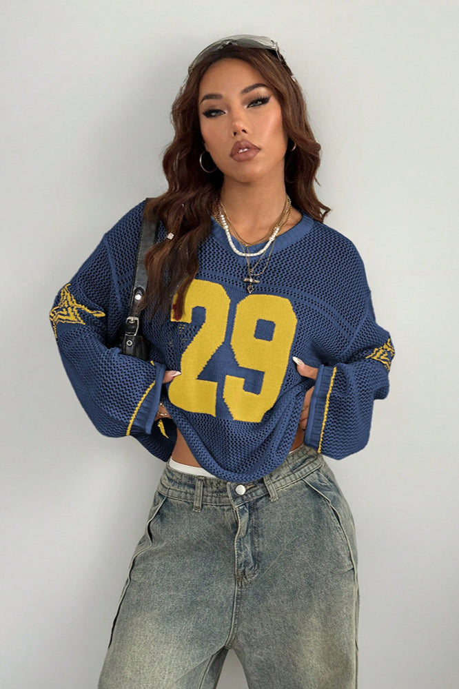 Drune | Cozy V-neck knit sweater with digital print