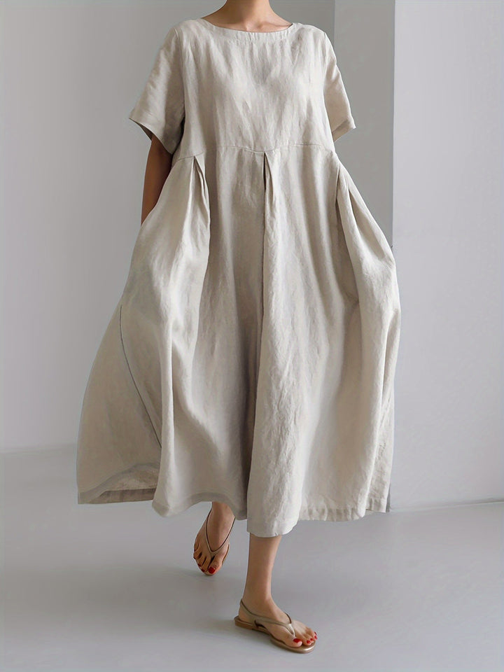 Drune | Damen Einfarbiges Leinenkleid Kleid