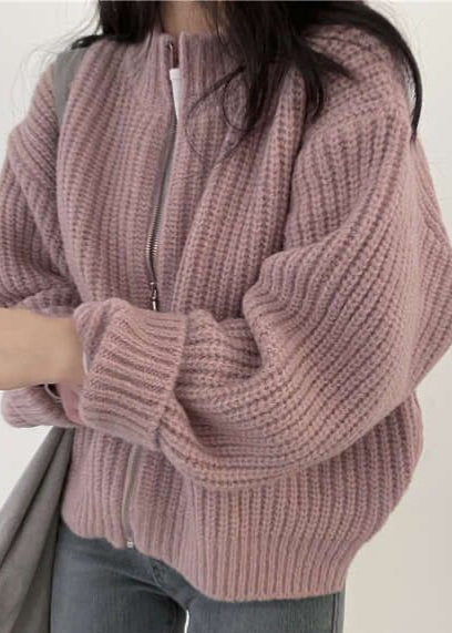 Drune | Reißverschluss Chunky Strickcardigan - Oversized Rippstrickjacke