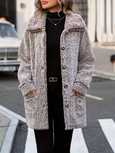 Drune | Lange Teddyjacke mit Knöpfen Polyester Komfortabel und Warm
