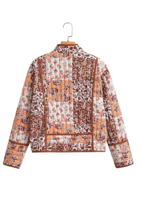 Drune | Bedruckte lockere lässige Strickjacke kurze gesteppte Baumwolljacke