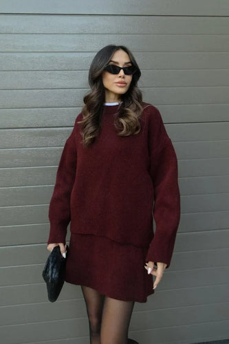 Drune | Strick Zweiteiler - Überdimensional Pullover & Minirock - Herbst Outfit