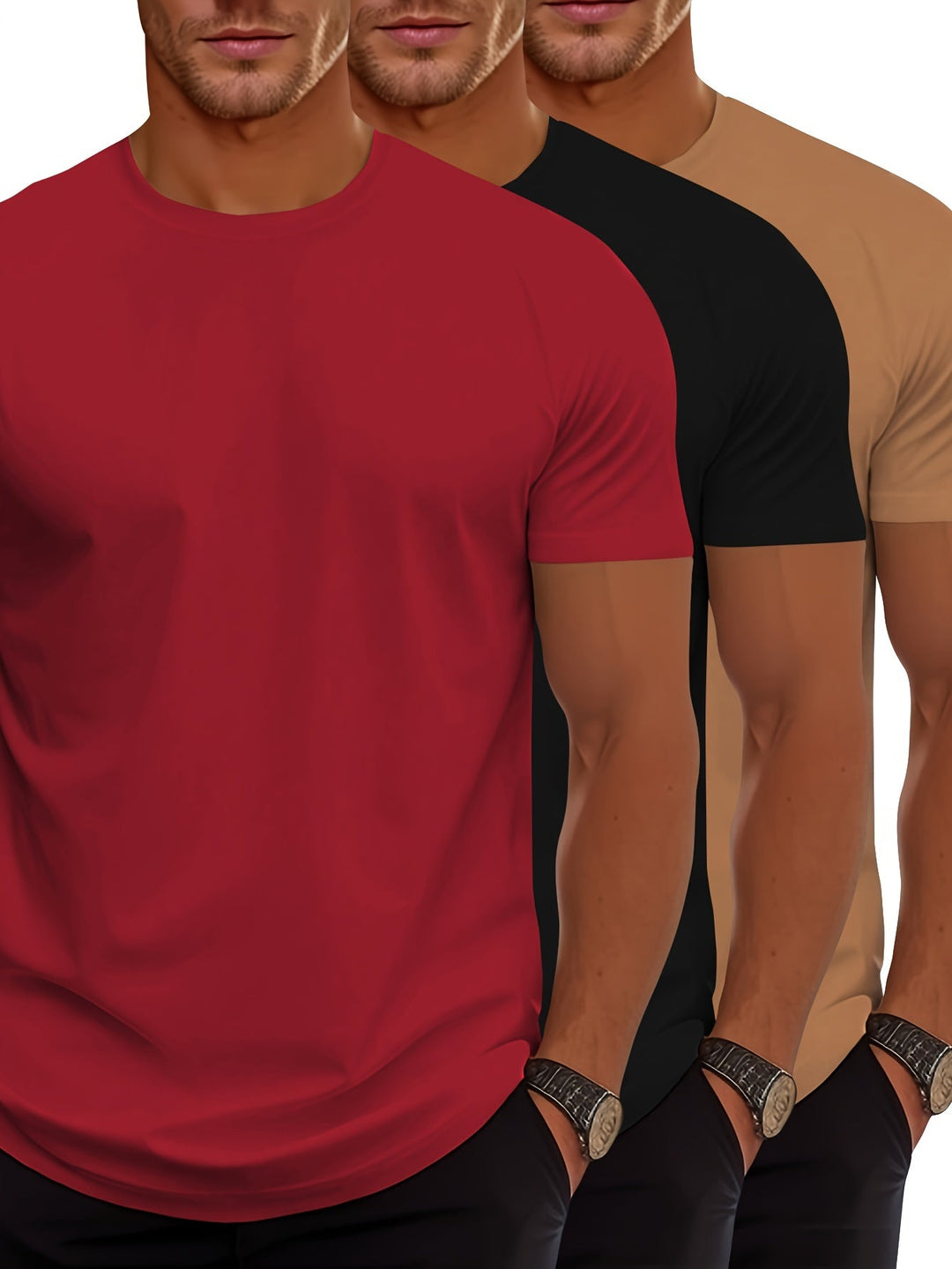 Drune | 3er Pack Herren T-shirts Mit Kurzen Ärmeln, Sommerliche Einfarbige Farbe