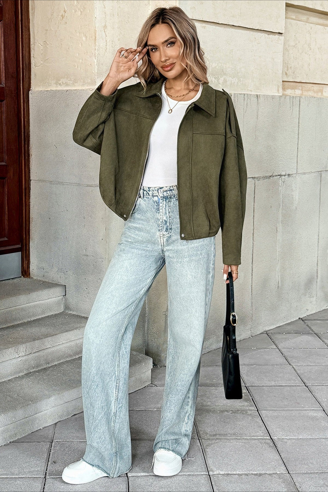 Drune | Kragen Wildleder-Look Bomberjacke