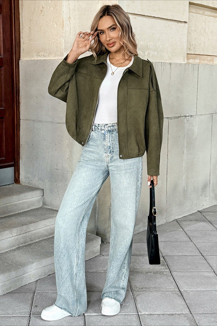 Drune | Kragen Wildleder-Look Bomberjacke