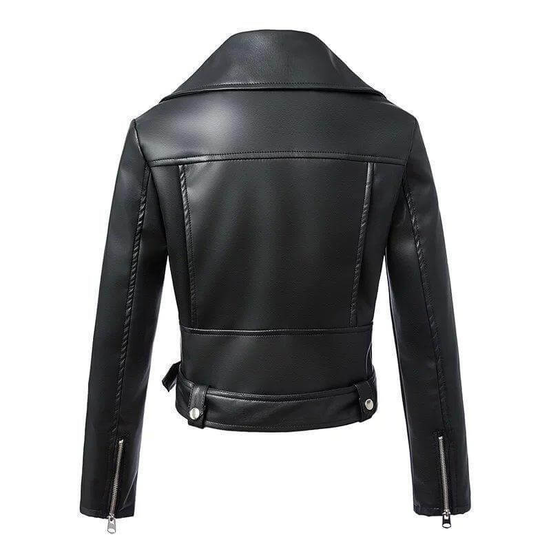 Drune | Damen Kunstleder Bikerjacke mit Gürtel