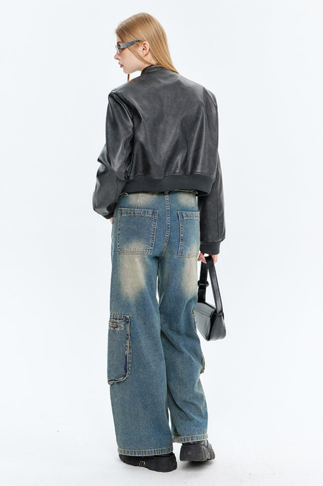 Drune | Leder Zip-Up Bomberjacke