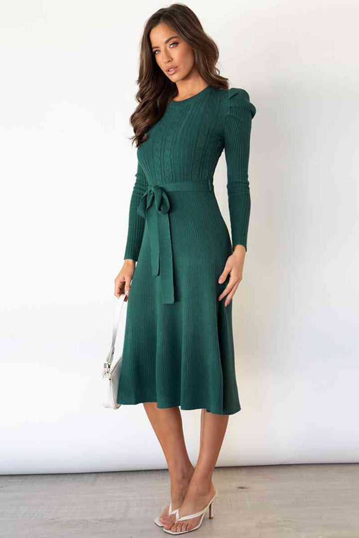 Drune | Rundhalsausschnitt Langarm Knoten Taille Pullover Kleid