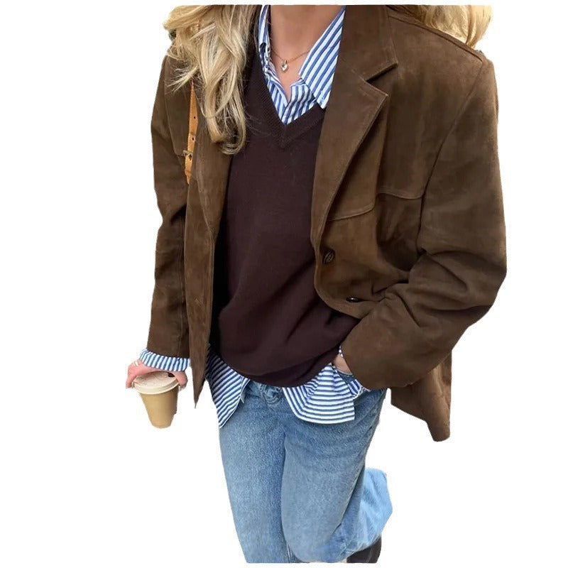 Drune | Retro Kunstleder Blazer - Stilvolle Vintage Jacke für Alltag und Büro