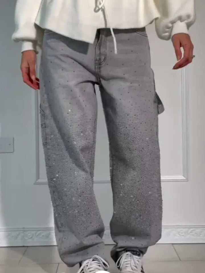 Drune | Damen Gewaschene Jeans Mit Strassdetails Im Weiten Schnitt