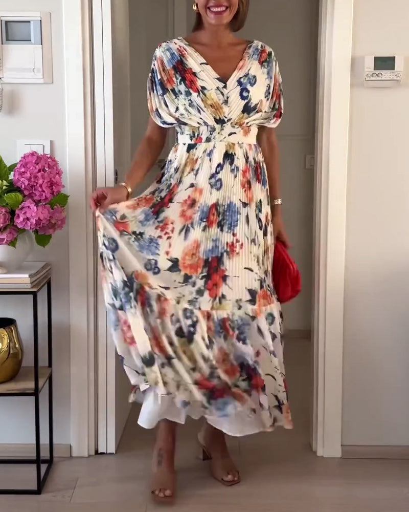 Drune | Schöne Elegante Plissierte Kleid mit Blumenmuster