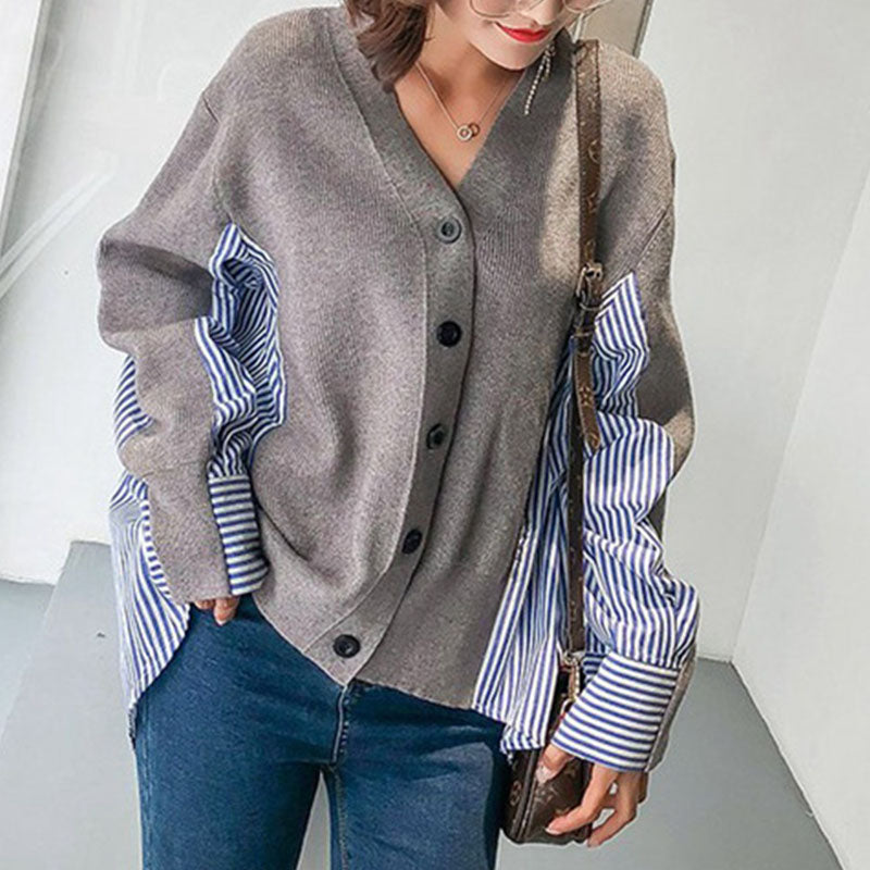 Drune | Einzigartiger Strickcardigan mit Hemdärmeln Weich und Trendy Kontrastdesign