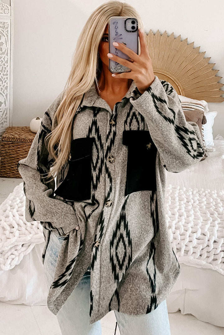 Drune | Hemdjacke mit Aztekischem Druck Weiche Wollmischung Boho-chic Stil