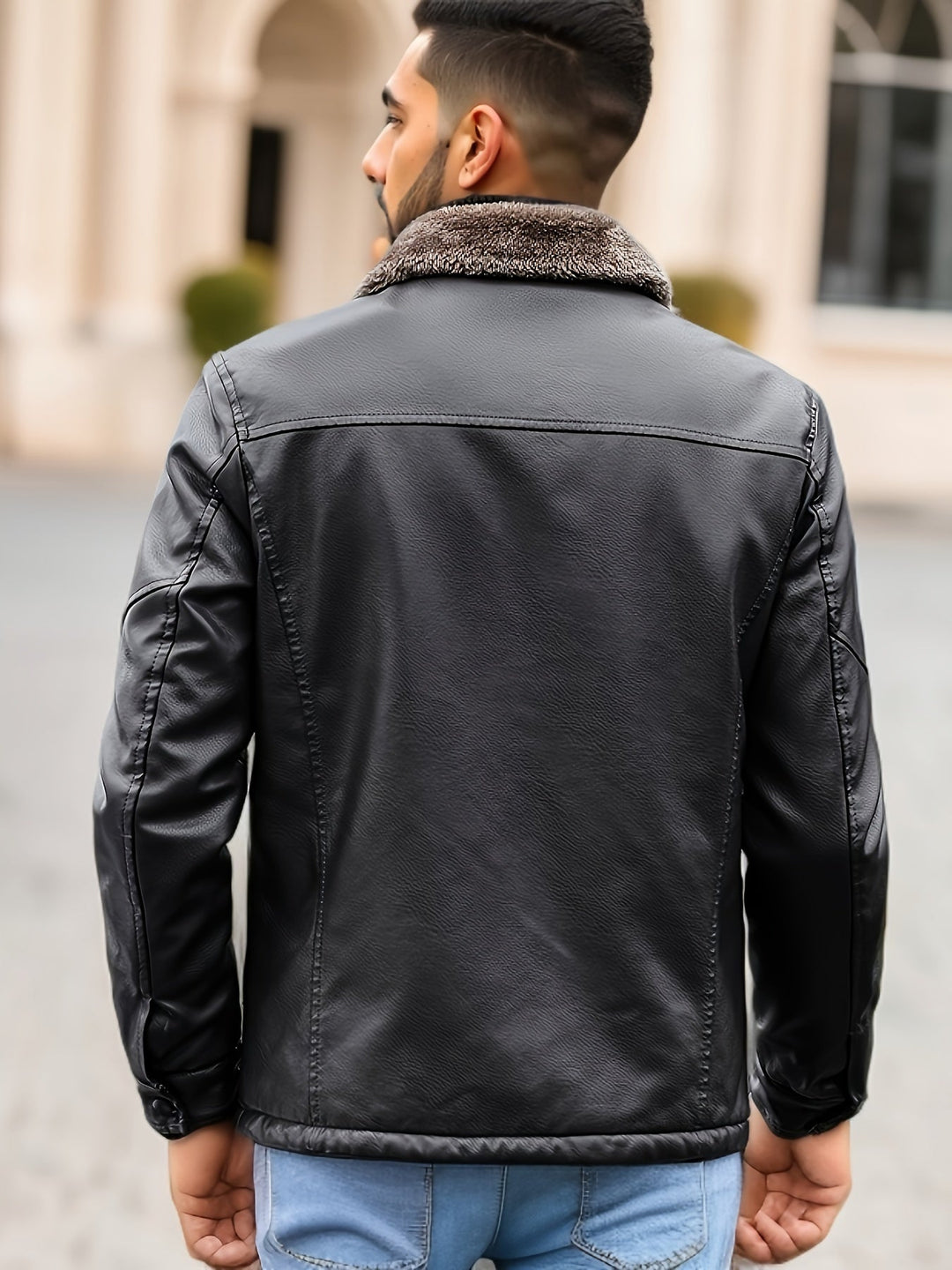 Drune | Fleece Gefütterte PU Lederjacke Mit Schicker Reißverschlusstasche Für Herren - Perfekt für Drune | Tage