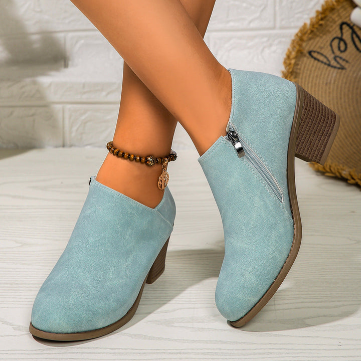 Drune | Stiefeletten - Damen bequeme Stiefel mit Blockabsatz und Reißverschluss