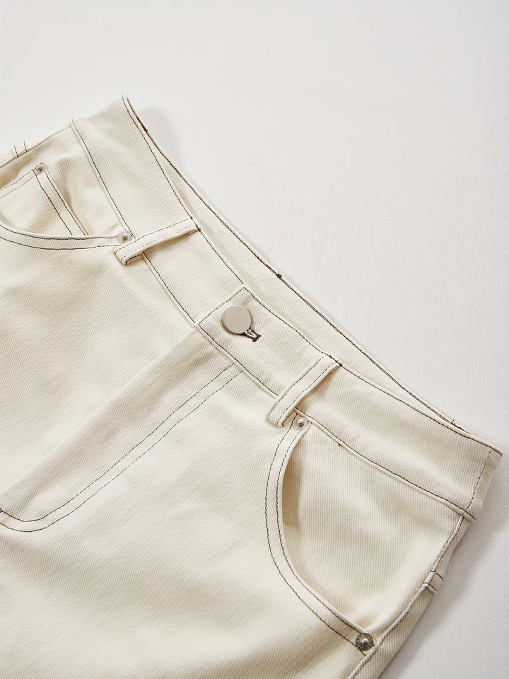 Drune | Einfarbiger Weißer Schlitz Hinten Lässig Maxi Denim Rock