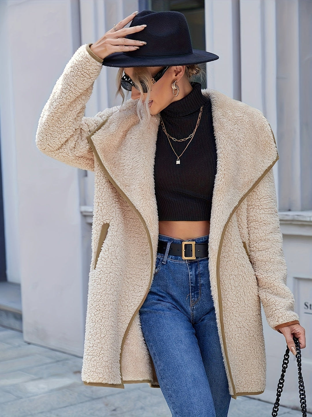 Drune | Lässige Teddyjacke mit Offener Kragen Polyester Komfort und Stil