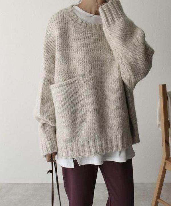Drune | Überdimensionierter Strickpullover mit Tasche Wollmischung Lässig und Warm