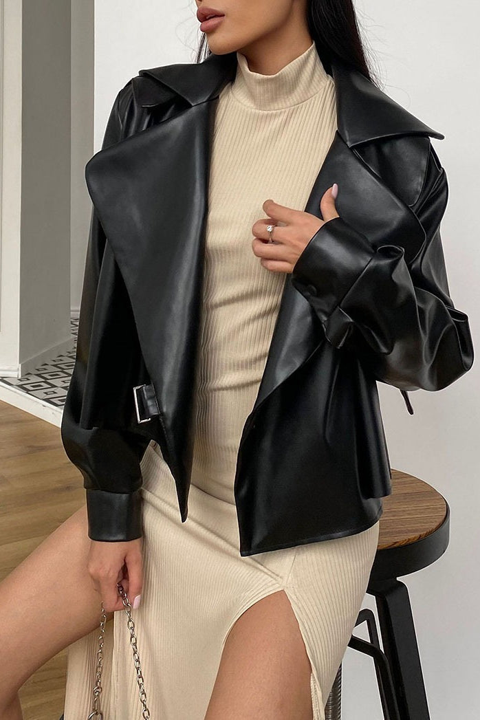 Drune | Kragen Leder Bikerjacke