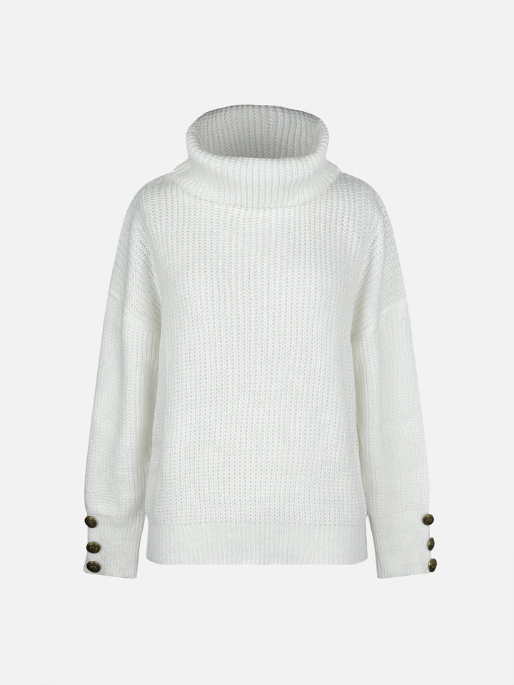 Drune | Rollkragenpullover Damen mit Knopfdekor