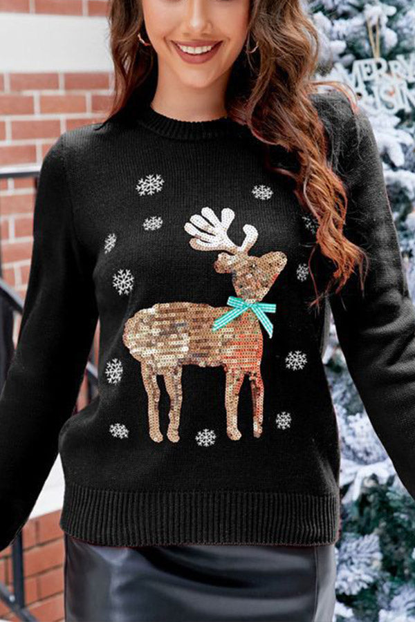 Drune | Süßer Weihnachts-Strickpullover mit Rehstickerei