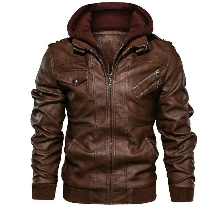 Drune | warme Lederjacke mit Kapuze für Herren - Perfekt für Outdoor-Aktivitäten