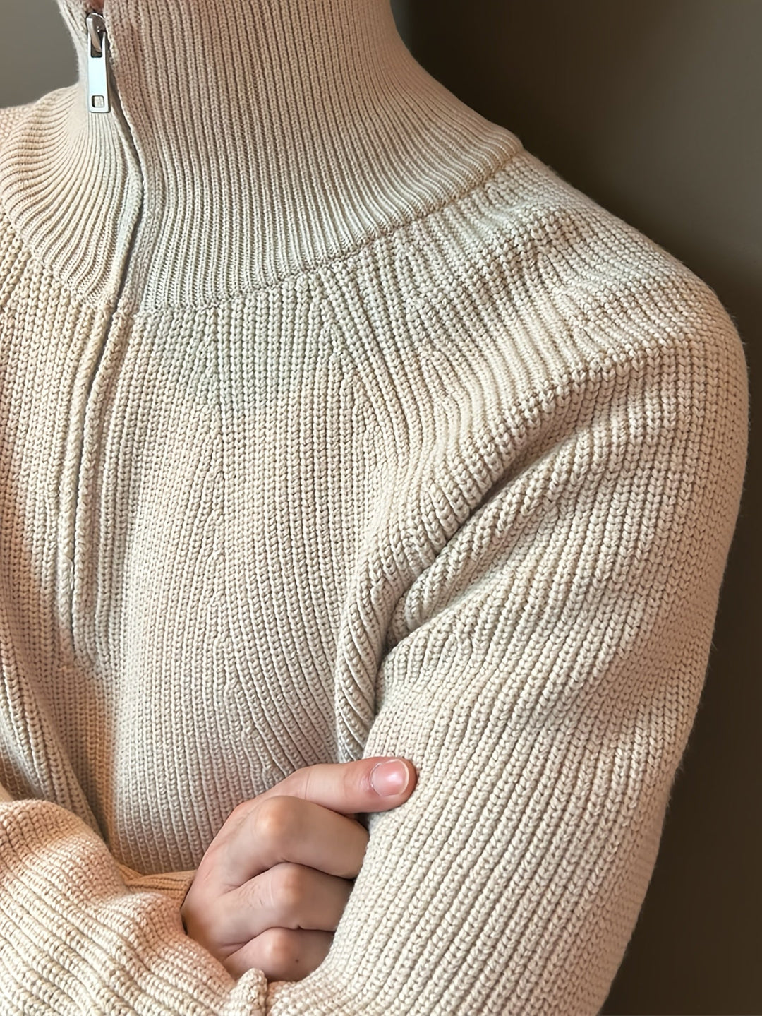 Drune | Rippstrickpullover mit Hohem Kragen und Reißverschluss Baumwolle Elegant und Bequem