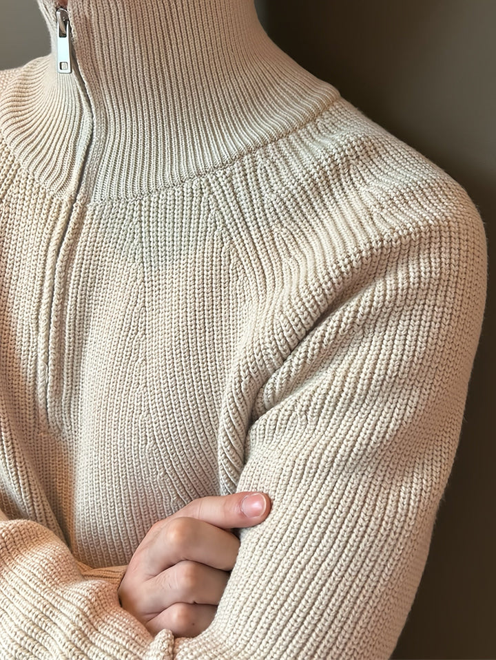 Drune | Rippstrickpullover mit Hohem Kragen und Reißverschluss Baumwolle Elegant und Bequem