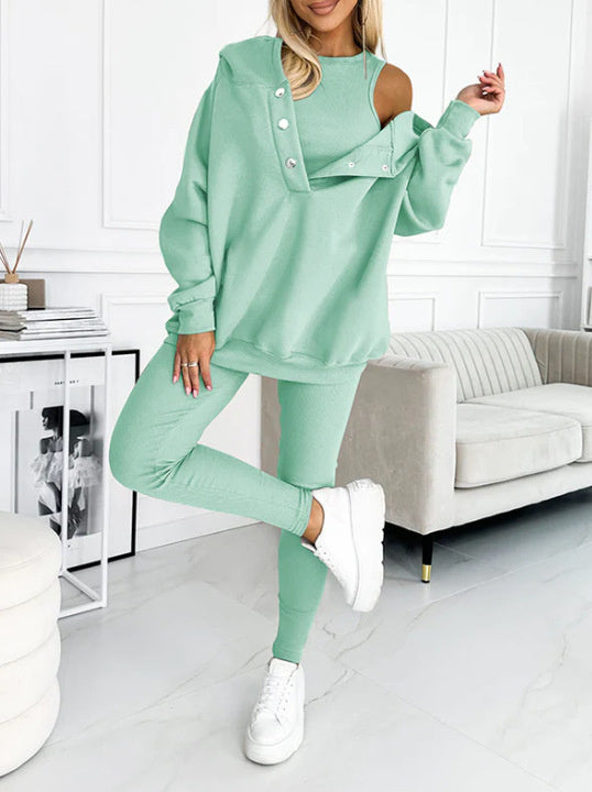 Drune | 3-teiliges Damen-Sportanzug mit lockerem Kapuzenpullover und Slim-Hosen