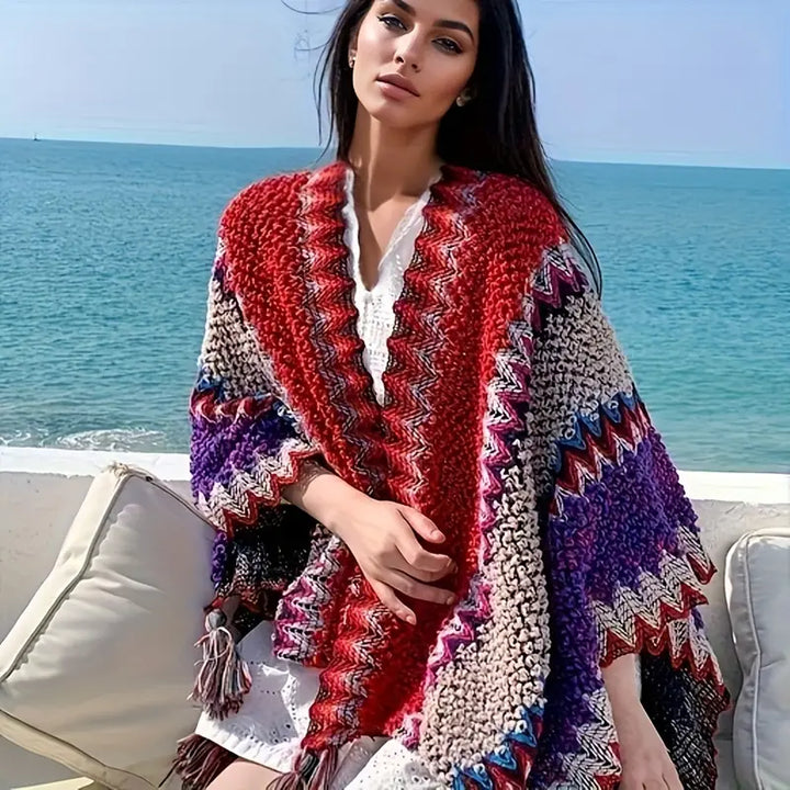Drune | Vintage Wavy Striped Knitted Scarf Tassel Vest