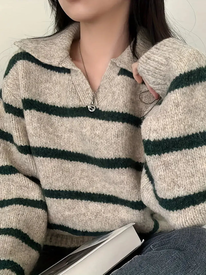 Drune | Gestreifter Strickpullover mit V-Ausschnitt