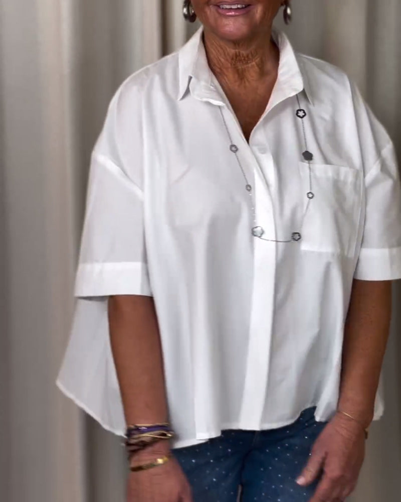 Drune | Weiße Kurzärmelige Bluse mit Plissiertem Rücken