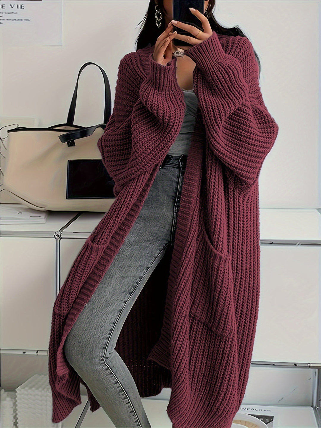 Drune | Lange, lässige Wolljacke mit aufgenähten Taschen für Frauen - Perfekt für den Alltag