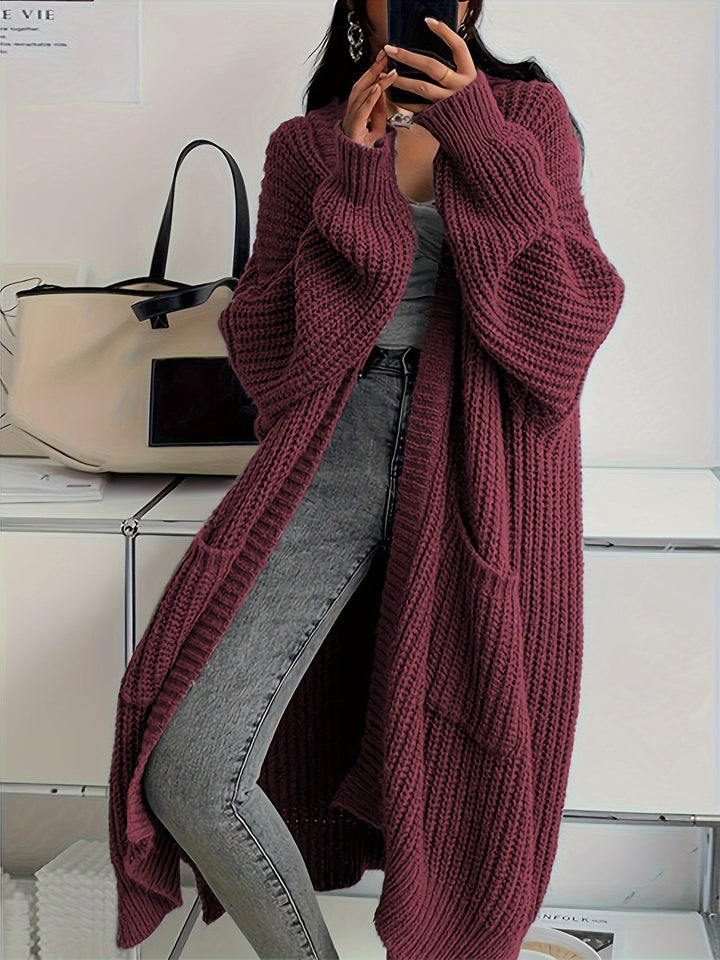 Drune | Lange, lässige Wolljacke mit aufgenähten Taschen für Frauen - Perfekt für den Alltag