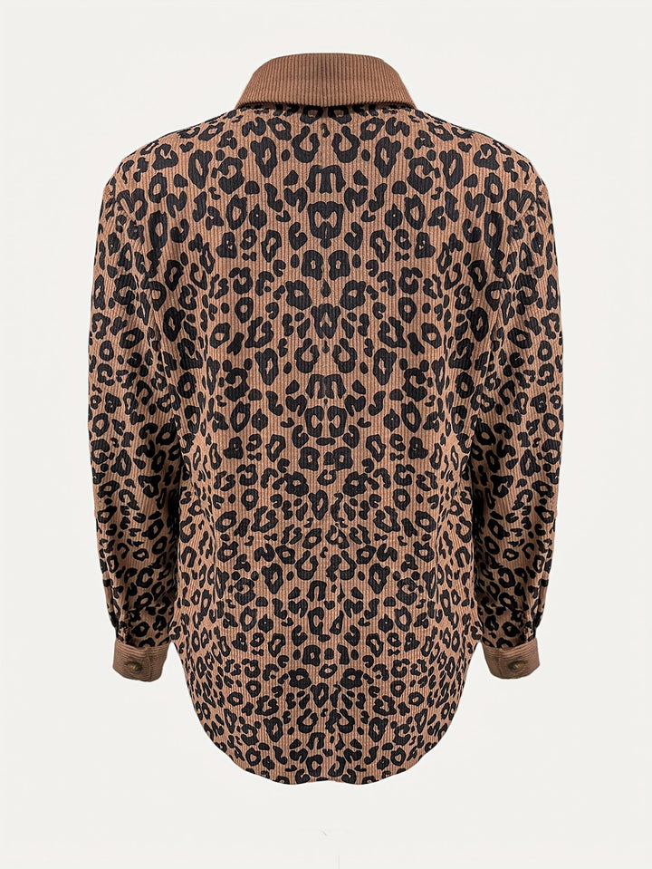 Drune | Leopardenmuster Langhe Hemdbluse Polyester Stilvoll und Trendy