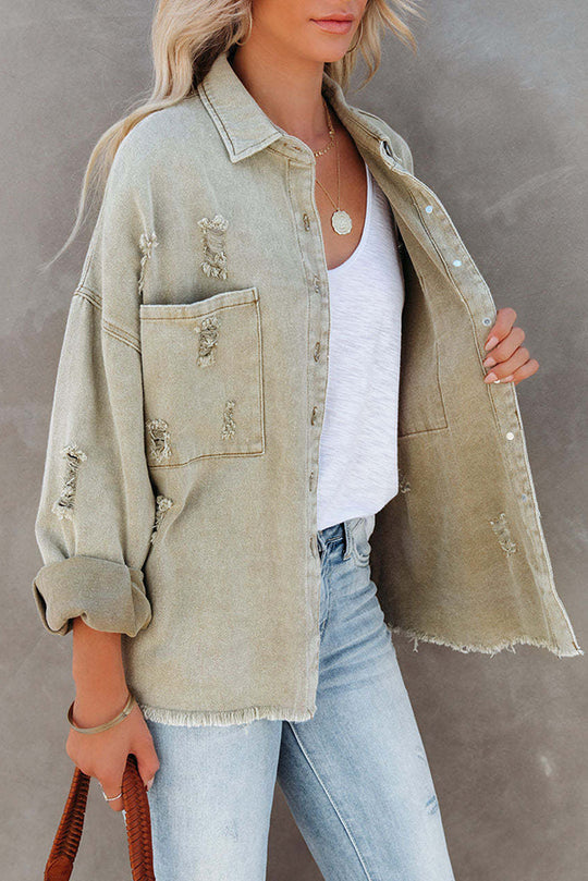 Drune | Revers Langarm Ripped Denim Jacke