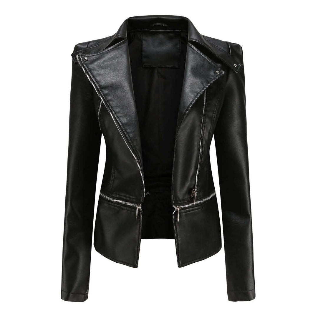 Drune | Damen Slim Fit PU-Leder Motorradjacke