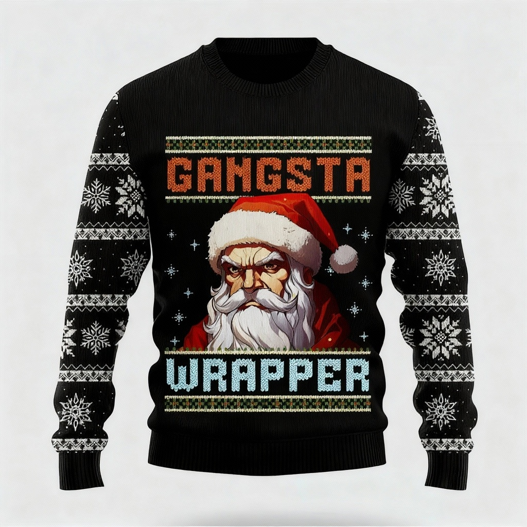 Drune | Künstlerischer Weihnachtsmann Cartoon Design - Schwarzes Feiertags-Ikonen Sweatshirt