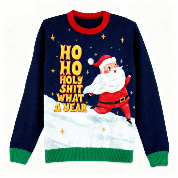 Drune | "HO HO HO" & Santa Druck Feiertags-Pullover - Absichtliches Festliches Eigenheiten