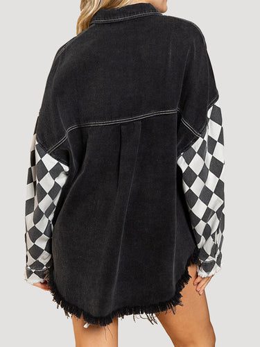 Drune | Geometrische Rohsaum Denimjacke