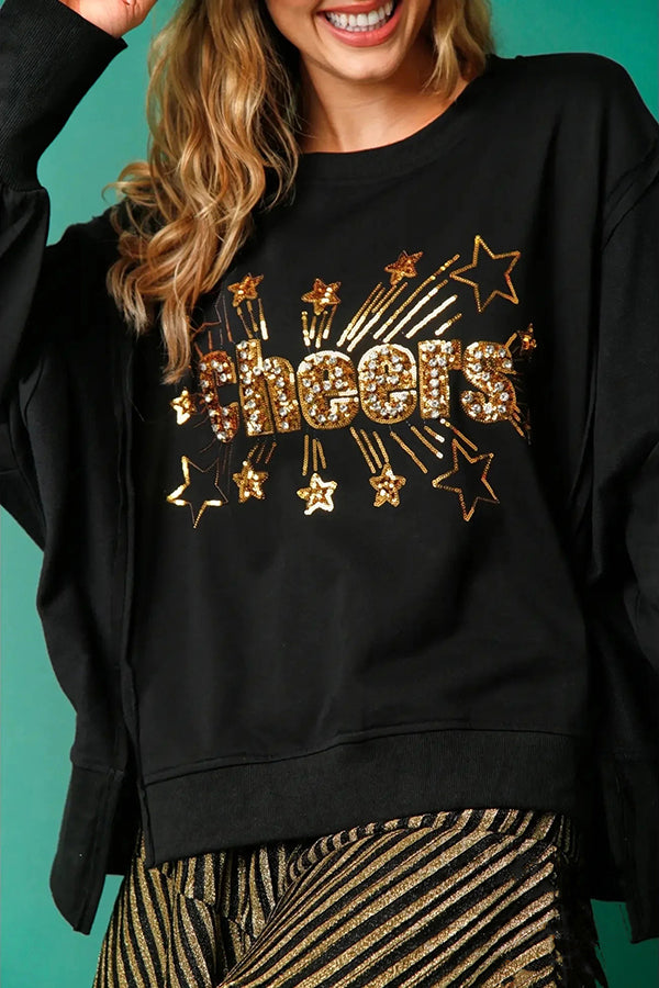 Drune | Weihnachts-Pailletten-Lässiger Rundhals Langarm-Sweatshirt
