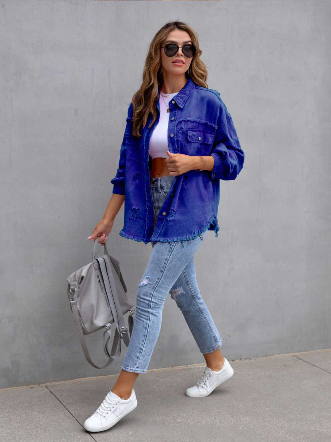 Drune | Distressed Drop Shoulder Denimjacke
